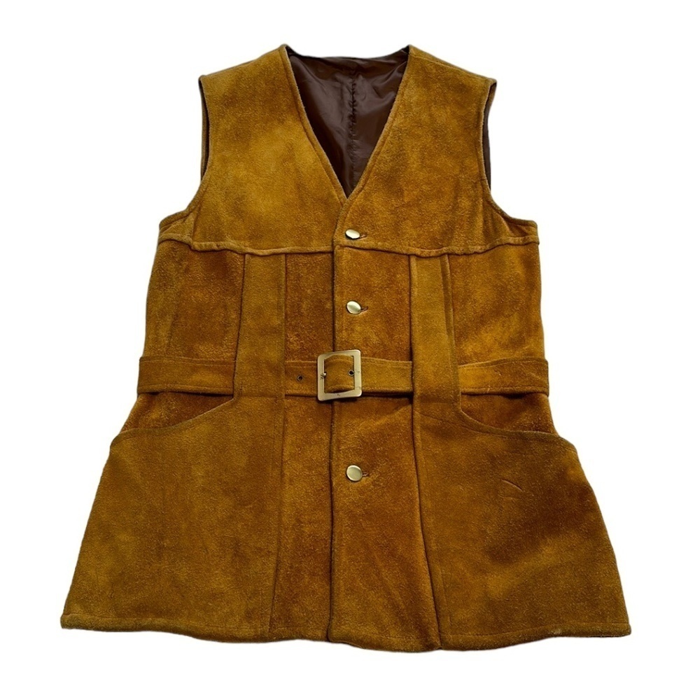 Vintage Rawhide Leather Vest With Belt - Size Medium